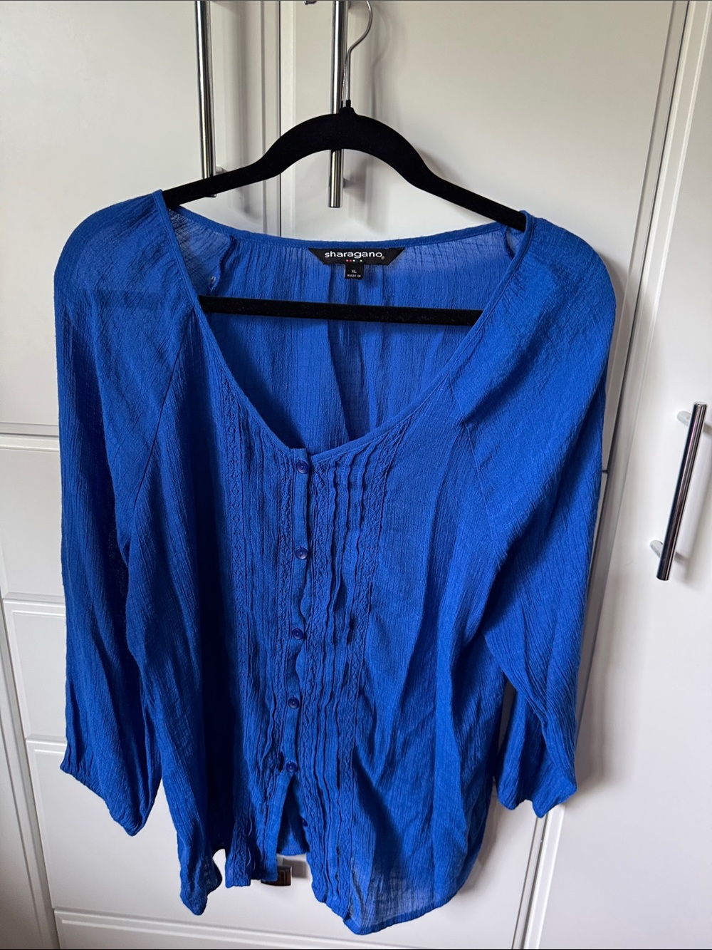 Sharagano Cobalt Blue Button-Front Textured Blouse